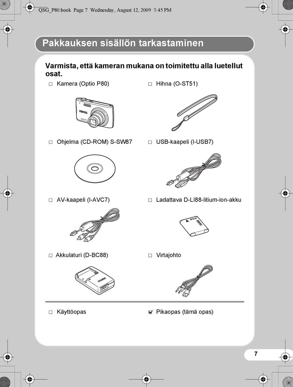 toimitettu alla luetellut osat.