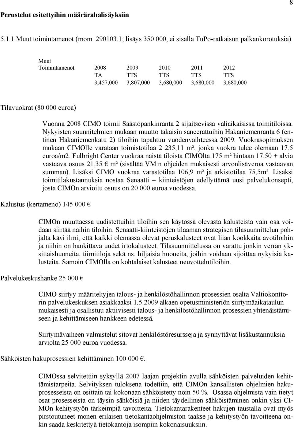 euroa) Vuonna 2008 CIMO toimii Säästöpankinranta 2 sijaitsevissa väliaikaisissa toimitiloissa.