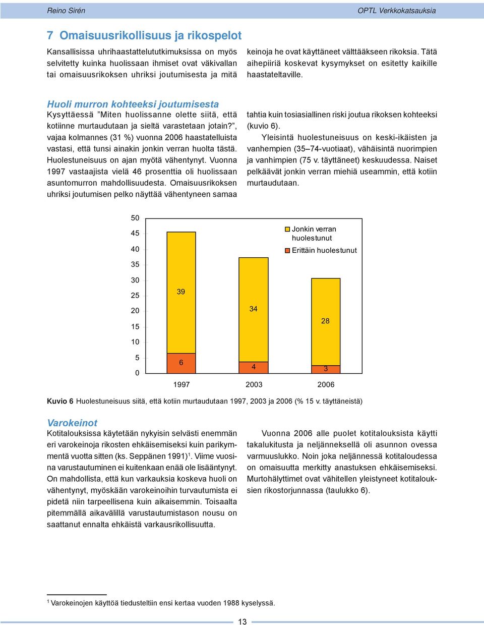 Huoli murron kohteeksi joutumisesta Kysyttäessä Miten huolissanne olette siitä, että kotiinne murtaudutaan ja sieltä varastetaan jotain?