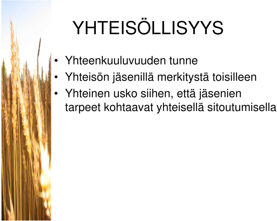 toisilleen Yhteinen usko siihen, että