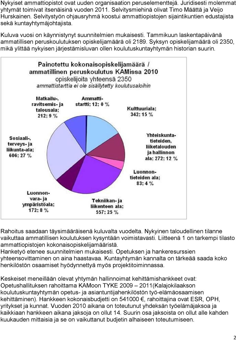 Tammikuun laskentapäivänä ammatillisen peruskoulutuksen opiskelijamäärä oli 2189. Syksyn opiskelijamäärä oli 2350, mikä ylittää nykyisen järjestämisluvan ollen koulutuskuntayhtymän historian suurin.