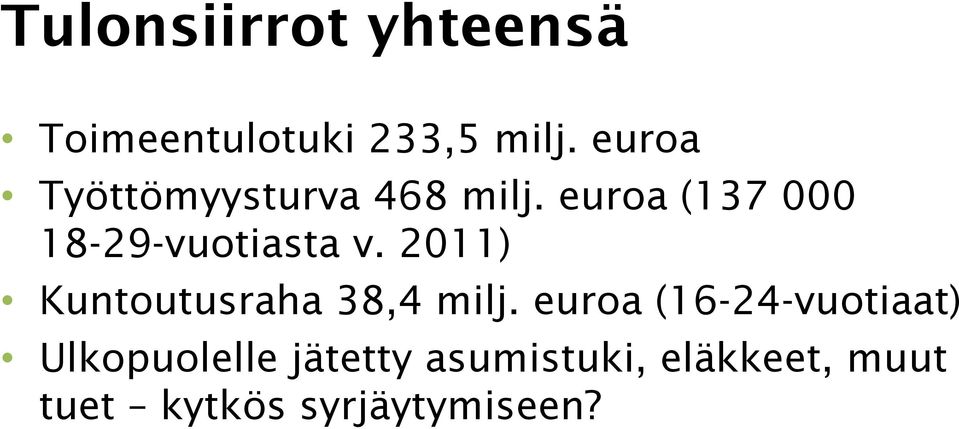 euroa (137 000 18-29-vuotiasta v.