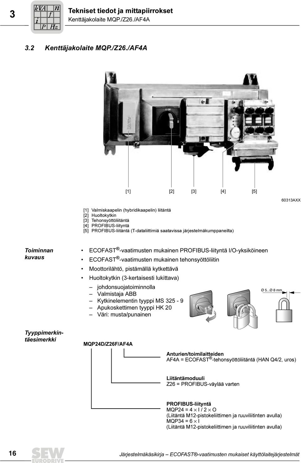 /AFA [] [] [] [] [5] 60AXX [] Valmiskaapelin (hybridikaapelin) liitäntä [] Huoltokytkin [] Tehonsyöttöliitäntä [] PROFIBUS-liityntä [5] PROFIBUS-liitäntä (T-dataliittimiä saatavissa