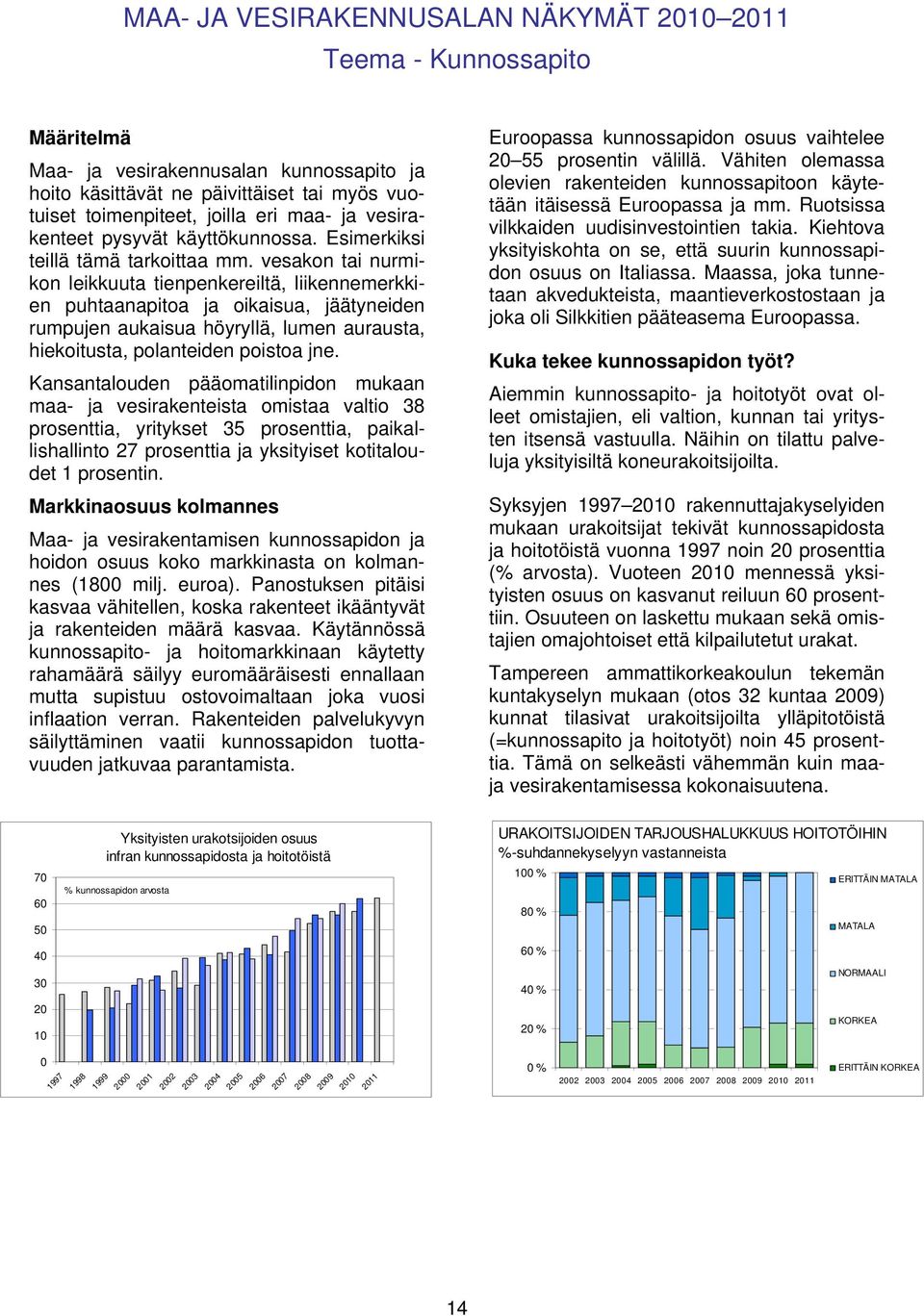 vesakon tai nurmikon leikkuuta tienpenkereiltä, liikennemerkkien puhtaanapitoa ja oikaisua, jäätyneiden rumpujen aukaisua höyryllä, lumen aurausta, hiekoitusta, polanteiden poistoa jne.