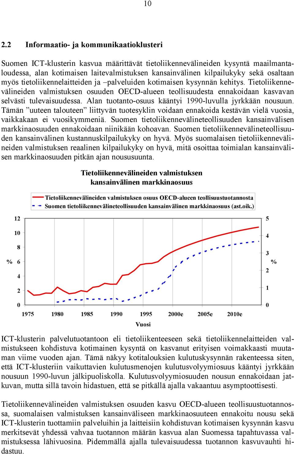 Tietoliikennevälineiden valmistuksen osuuden OECD-alueen teollisuudesta ennakoidaan kasvavan selvästi tulevaisuudessa. Alan tuotanto-osuus kääntyi 1990-luvulla jyrkkään nousuun.