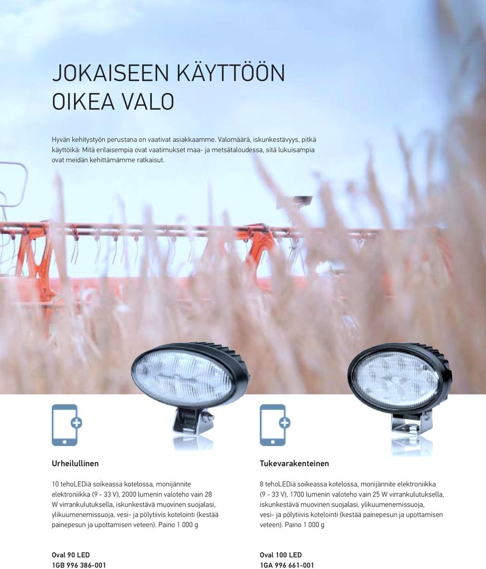 Urheilullinen 10 teholediä soikeassa kotelossa, monijännite elektroniikka (9-33 V), 2000 lumenin valoteho vain 28 W virrankulutuksella, iskunkestävä muovinen suojalasi, ylikuumenemissuoja, vesi- ja