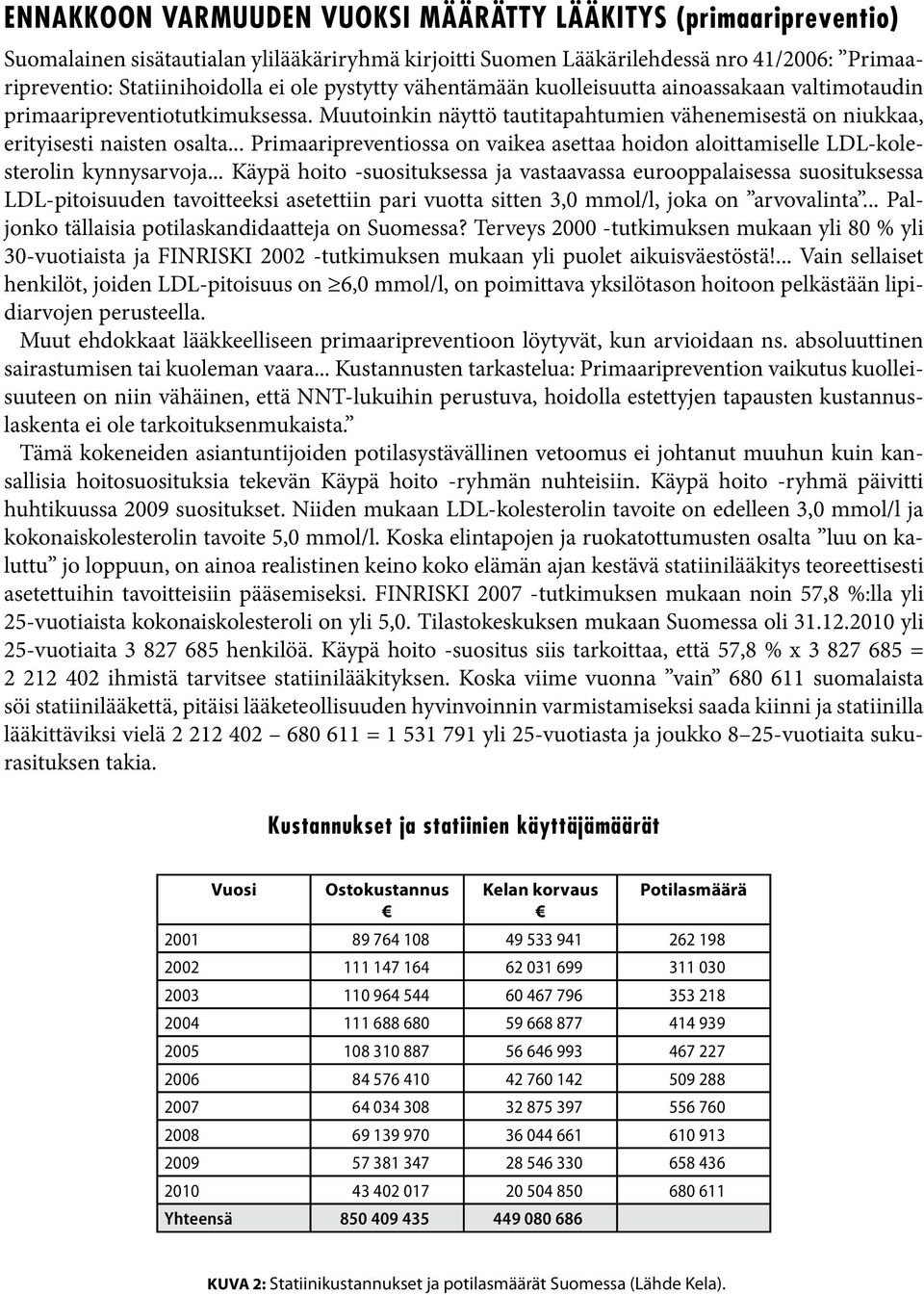 .. Primaaripreventiossa on vaikea asettaa hoidon aloittamiselle LDL-kolesterolin kynnysarvoja.