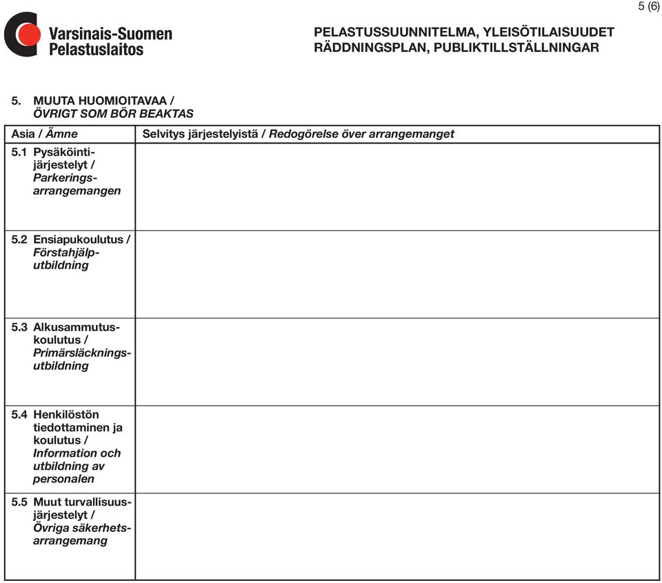 arrangemanget 5.2 Ensiapukoulutus Förstahjälputbildning 5.