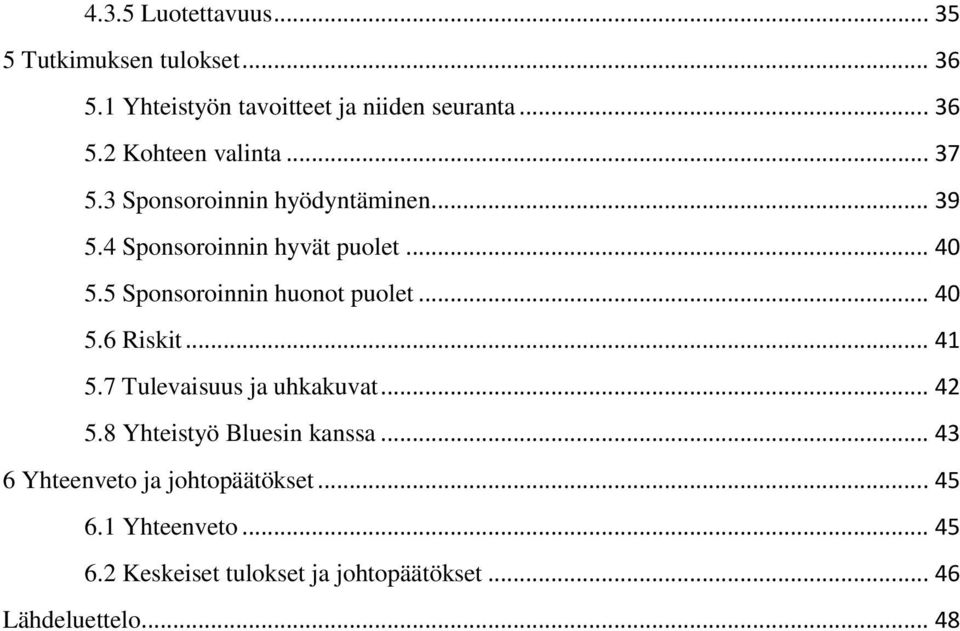 .. 40 5.6 Riskit... 41 5.7 Tulevaisuus ja uhkakuvat... 42 5.8 Yhteistyö Bluesin kanssa.