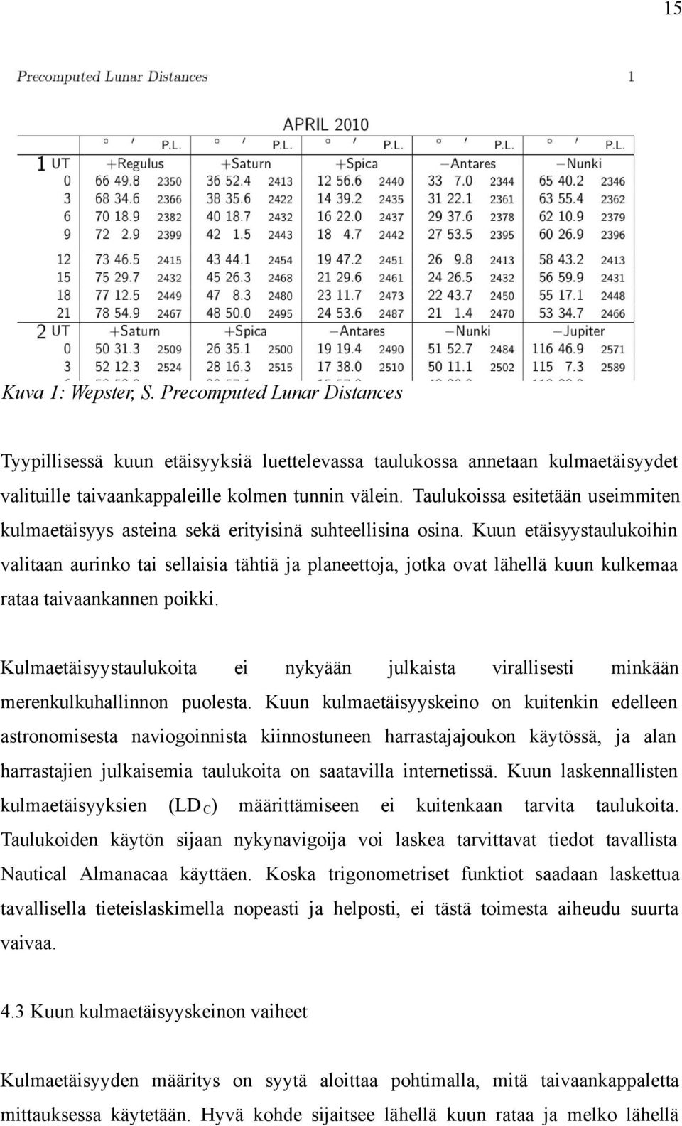 Kuun etäisyystaulukoihin valitaan aurinko tai sellaisia tähtiä ja planeettoja, jotka ovat lähellä kuun kulkemaa rataa taivaankannen poikki.