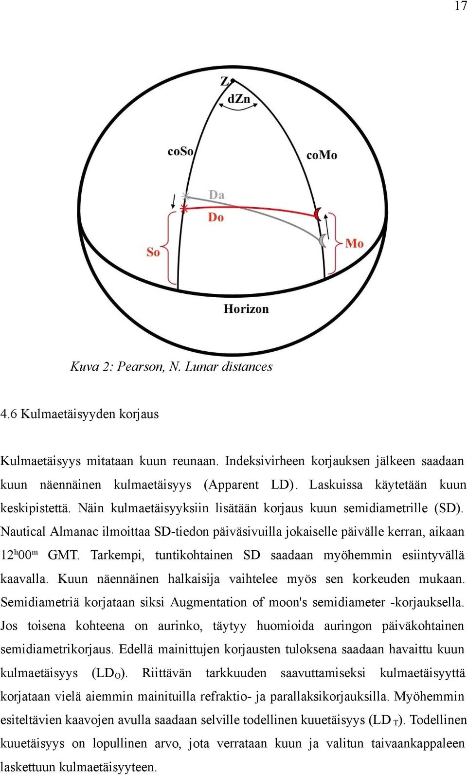 Nautical Almanac ilmoittaa SD-tiedon päiväsivuilla jokaiselle päivälle kerran, aikaan 12h00m GMT. Tarkempi, tuntikohtainen SD saadaan myöhemmin esiintyvällä kaavalla.