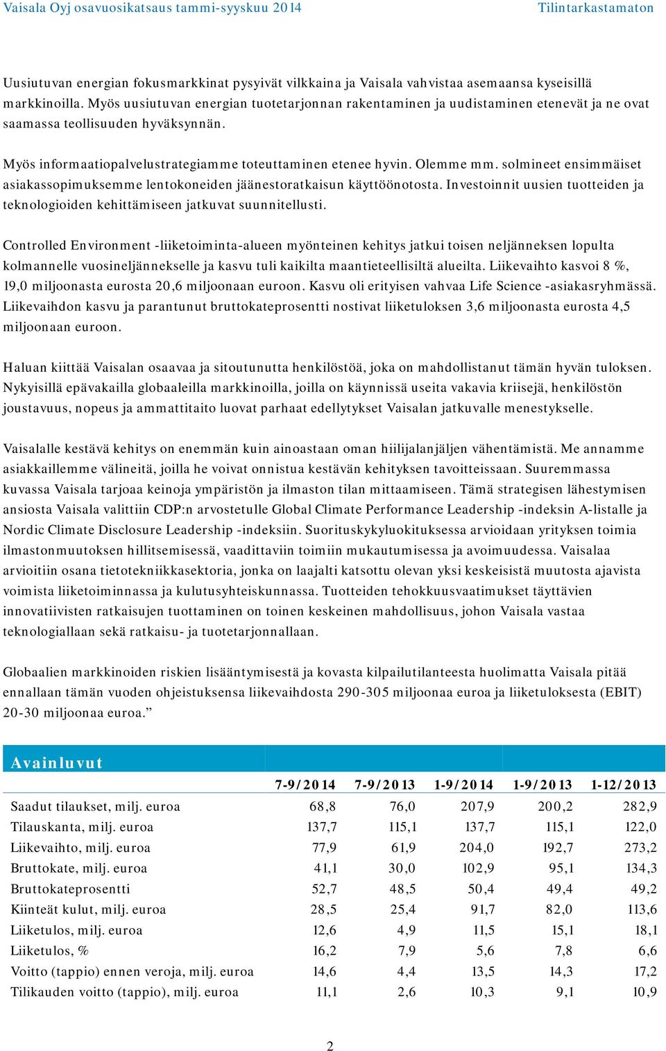 solmineet ensimmäiset asiakassopimuksemme lentokoneiden jäänestoratkaisun käyttöönotosta. Investoinnit uusien tuotteiden ja teknologioiden kehittämiseen jatkuvat suunnitellusti.