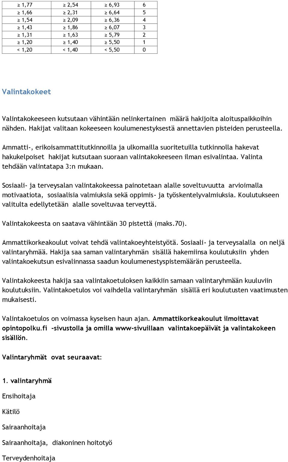 Ammatti-, erikoisammattitutkinnoilla ja ulkomailla suoritetuilla tutkinnolla hakevat hakukelpoiset hakijat kutsutaan suoraan valintakokeeseen ilman esivalintaa. Valinta tehdään valintatapa 3:n mukaan.