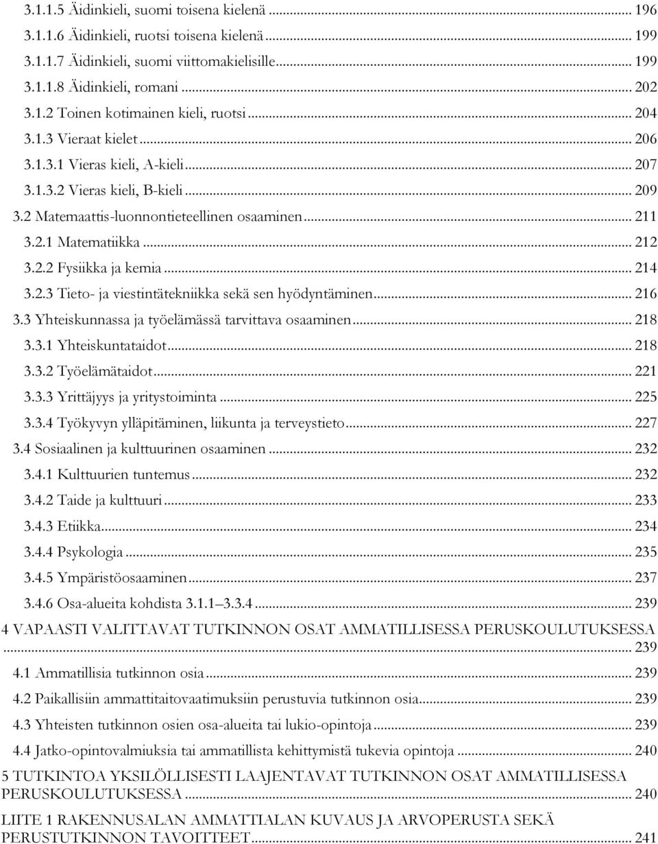 .. 214 3.2.3 Tieto- ja viestintätekniikka sekä sen hyödyntäminen... 216 3.3 Yhteiskunnassa ja työelämässä tarvittava osaaminen... 218 3.3.1 Yhteiskuntataidot... 218 3.3.2 Työelämätaidot... 221 3.3.3 Yrittäjyys ja yritystoiminta.