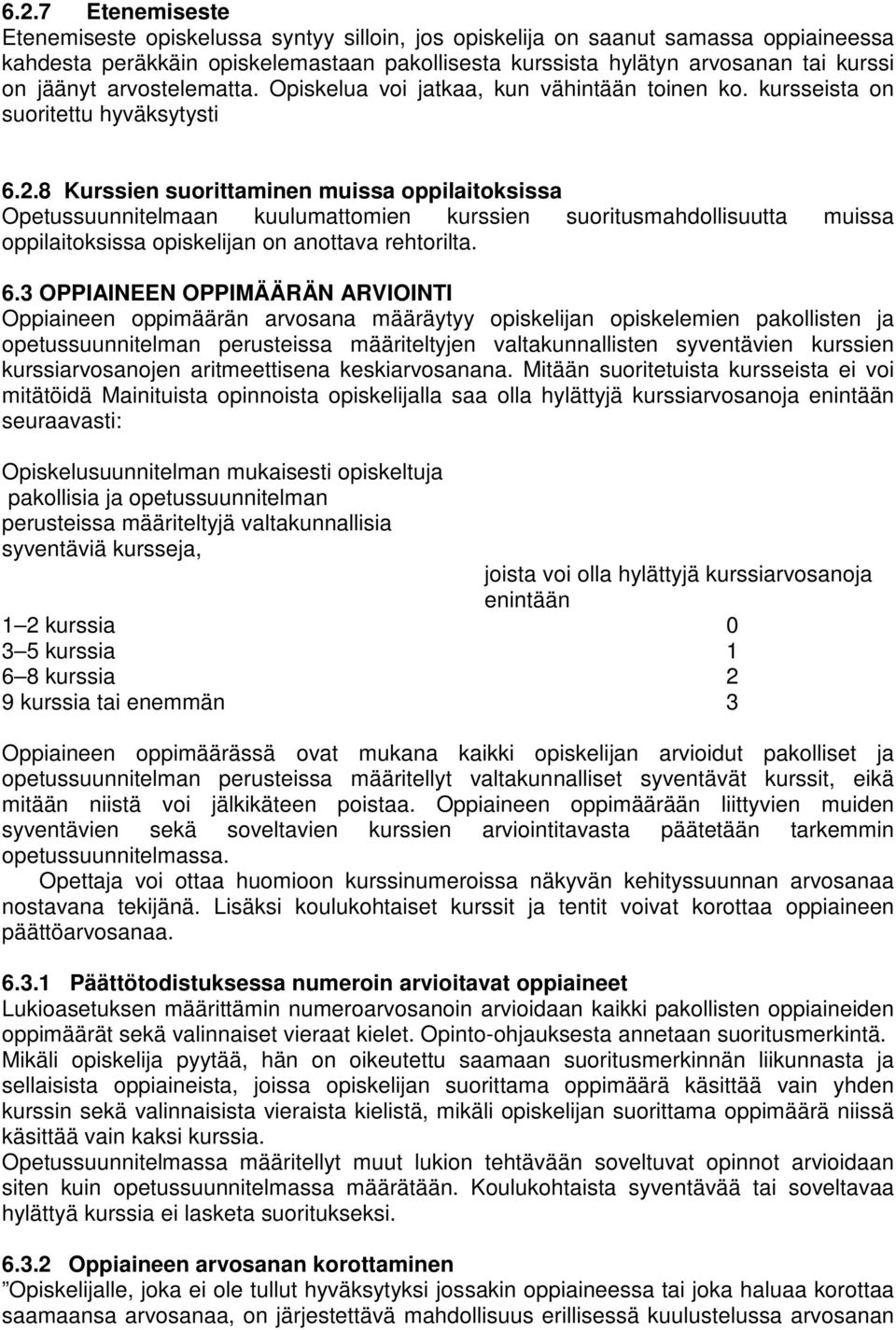 8 Kurssien suorittaminen muissa oppilaitoksissa Opetussuunnitelmaan kuulumattomien kurssien suoritusmahdollisuutta muissa oppilaitoksissa opiskelijan on anottava rehtorilta. 6.