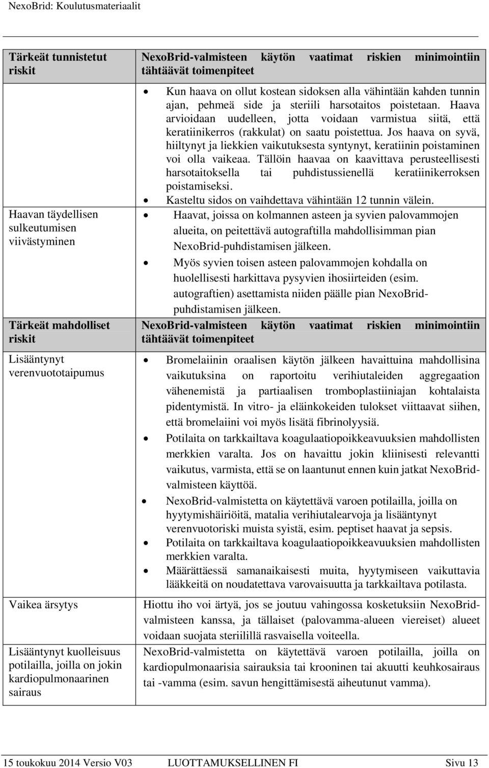 steriili harsotaitos poistetaan. Haava arvioidaan uudelleen, jotta voidaan varmistua siitä, että keratiinikerros (rakkulat) on saatu poistettua.