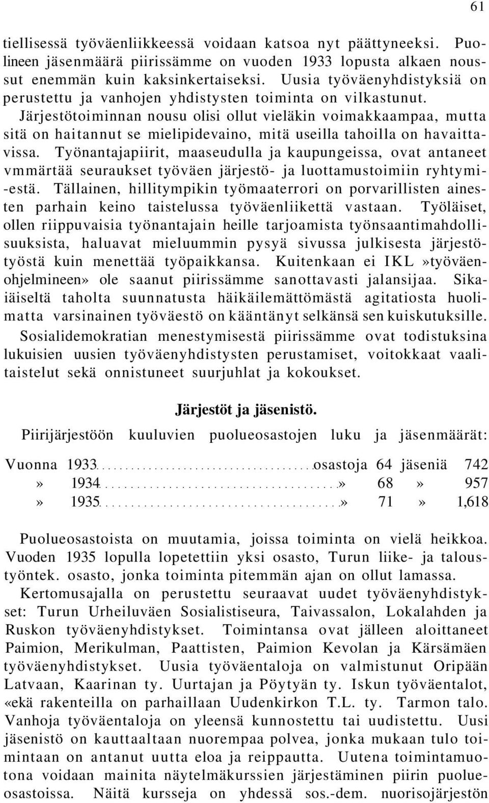 Järjestötoiminnan nousu olisi ollut vieläkin voimakkaampaa, mutta sitä on haitannut se mielipidevaino, mitä useilla tahoilla on havaittavissa.