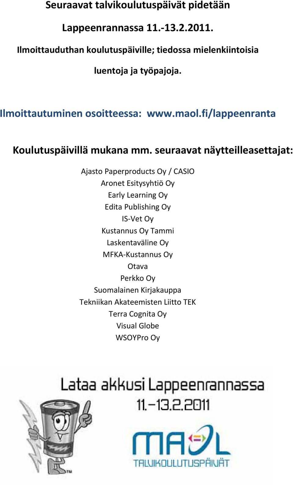 fi/lappeenranta Koulutuspäivillä mukana mm.