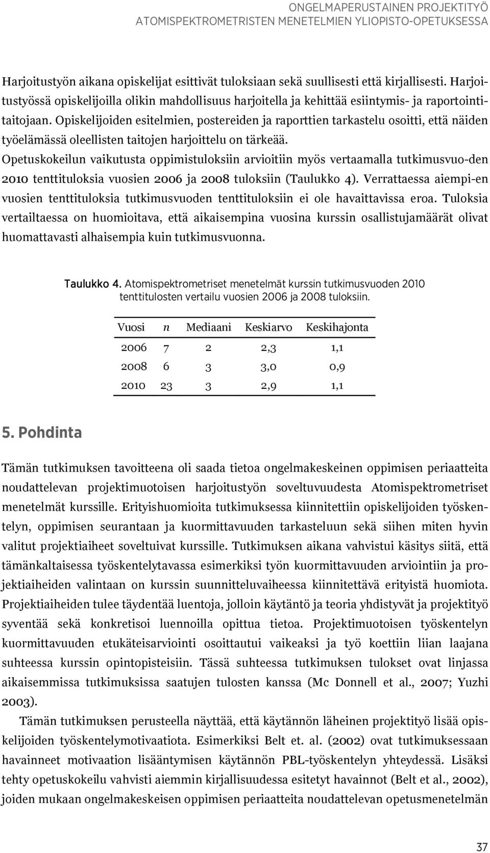 Opiskelijoiden esitelmien, postereiden ja raporttien tarkastelu osoitti, että näiden työelämässä oleellisten taitojen harjoittelu on tärkeää.