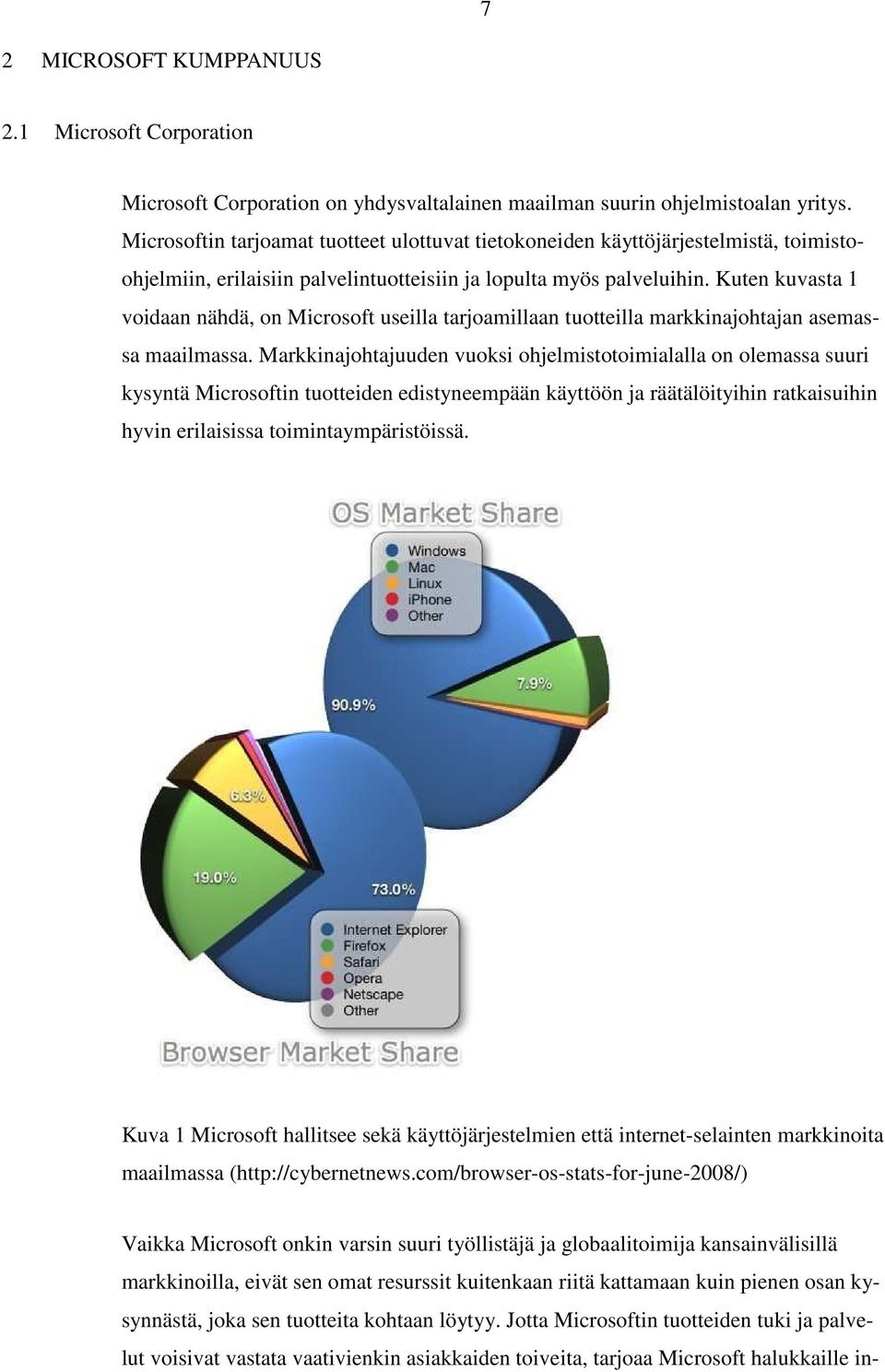 Kuten kuvasta 1 voidaan nähdä, on Microsoft useilla tarjoamillaan tuotteilla markkinajohtajan asemassa maailmassa.