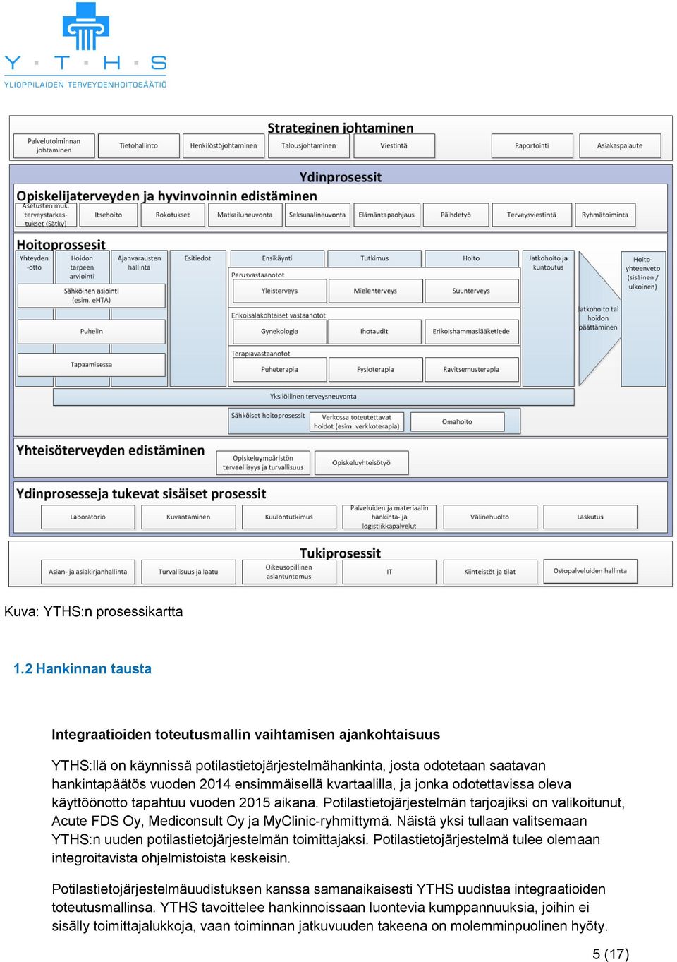 kvartaalilla, ja jonka odotettavissa oleva käyttöönotto tapahtuu vuoden 2015 aikana. Potilastietojärjestelmän tarjoajiksi on valikoitunut, Acute FDS Oy, Mediconsult Oy ja MyClinic-ryhmittymä.