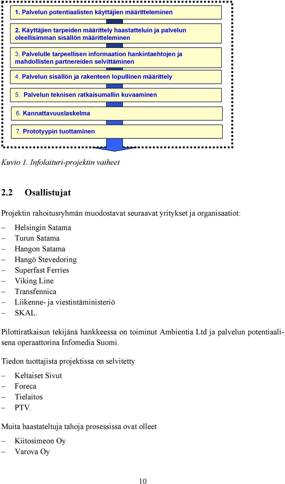 Palvelun teknisen ratkaisumallin kuvaaminen 6. Kannattavuuslaskelma 7. Prototyypin tuottaminen Kuvio 1. Infolaituri-projektin vaiheet 2.