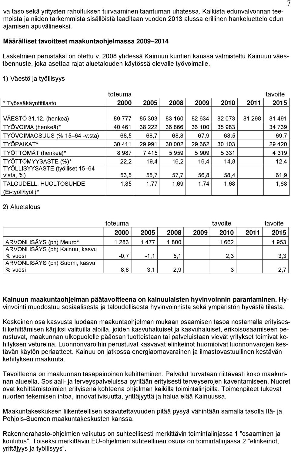 Määrälliset tavoitteet maakuntaohjelmassa 2009 2014 Laskelmien perustaksi on otettu v.