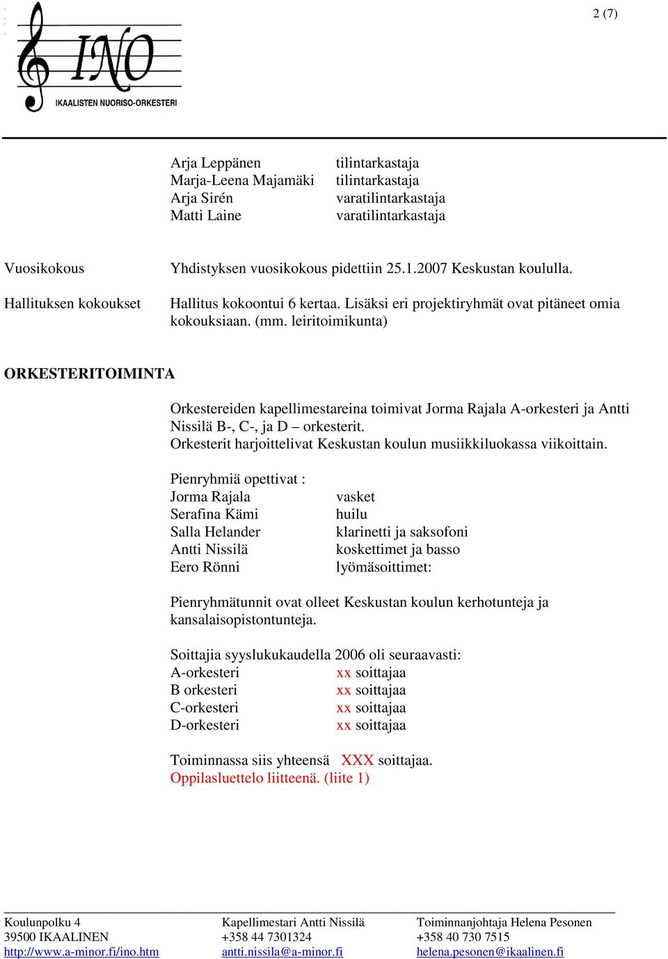 leiritoimikunta ORKESTERITOIMINTA Orkestereiden kapellimestareina toimivat A-orkesteri ja Antti Nissilä B-, C-, ja D orkesterit.