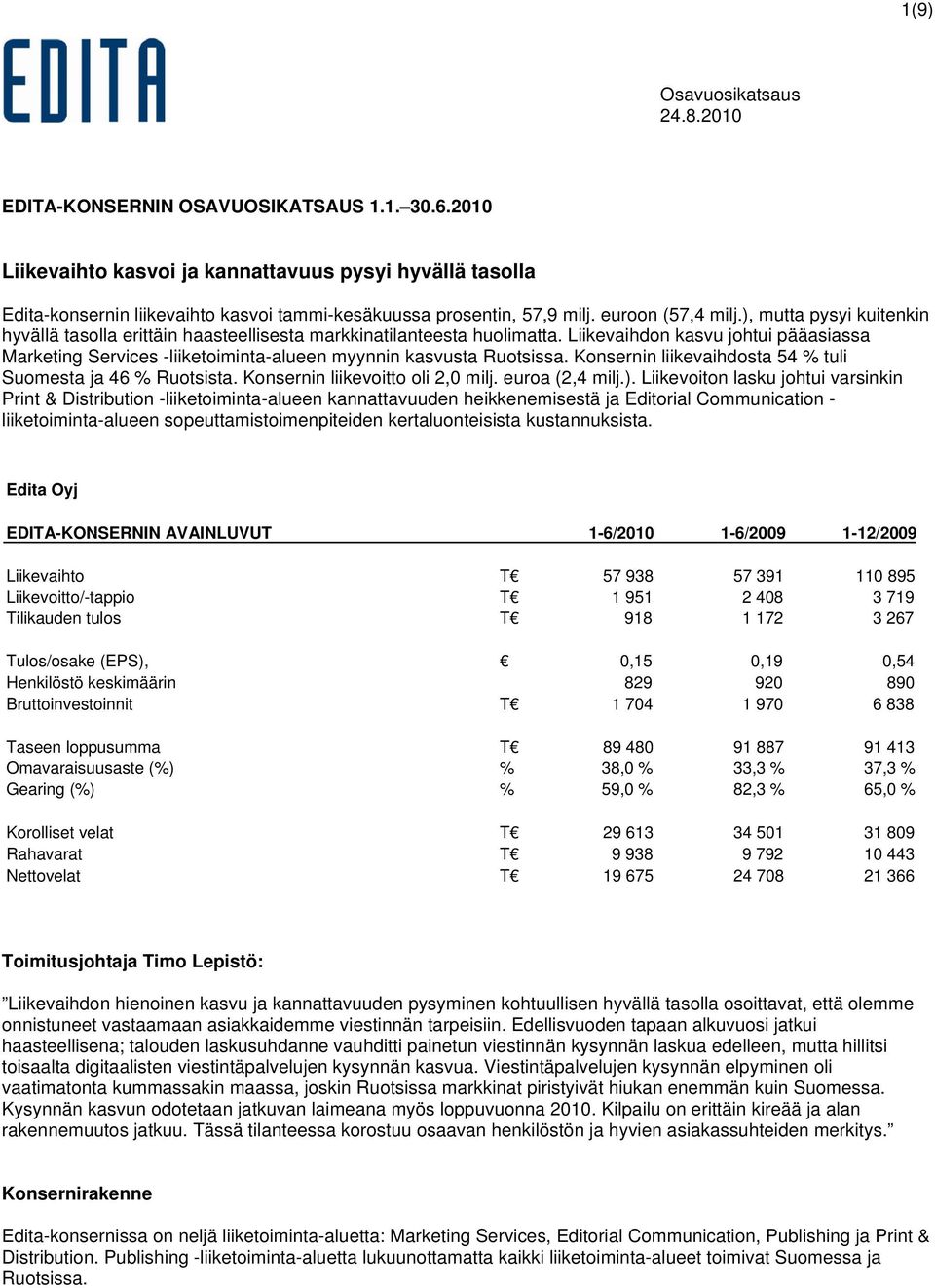 ), mutta pysyi kuitenkin hyvällä tasolla erittäin haasteellisesta markkinatilanteesta huolimatta.