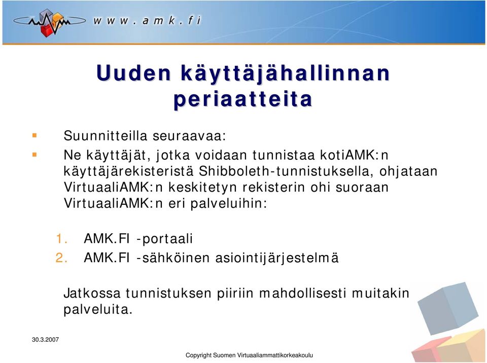 keskitetyn rekisterin ohi suoraan VirtuaaliAMK:n eri palveluihin: 1. AMK.