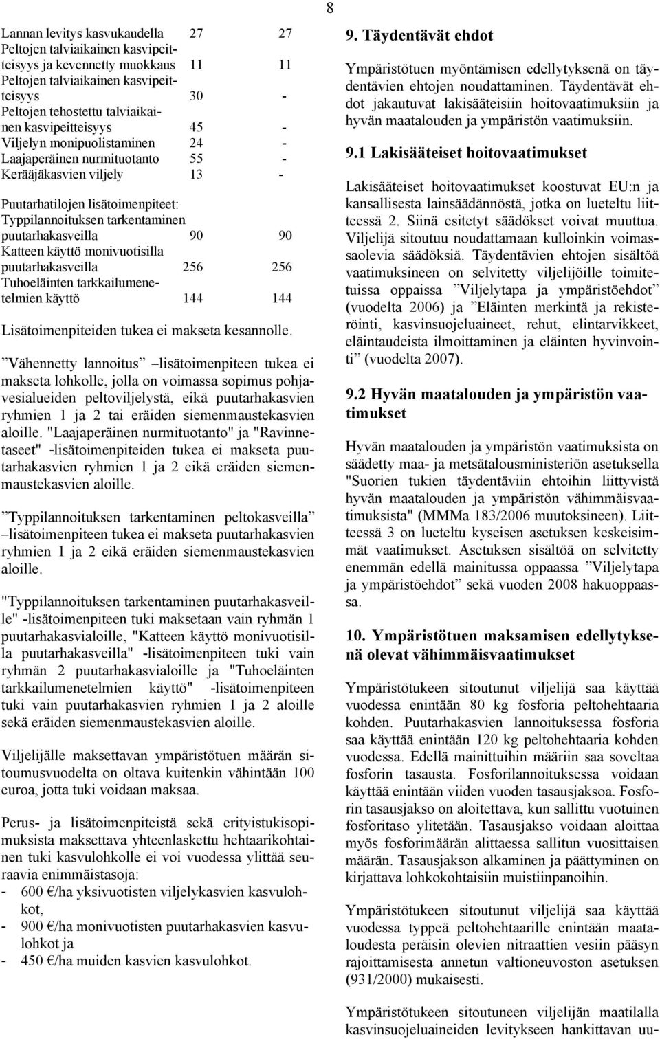 käyttö monivuotisilla puutarhakasveilla 256 256 Tuhoeläinten tarkkailumenetelmien käyttö 144 144 Lisätoimenpiteiden tukea ei makseta kesannolle.