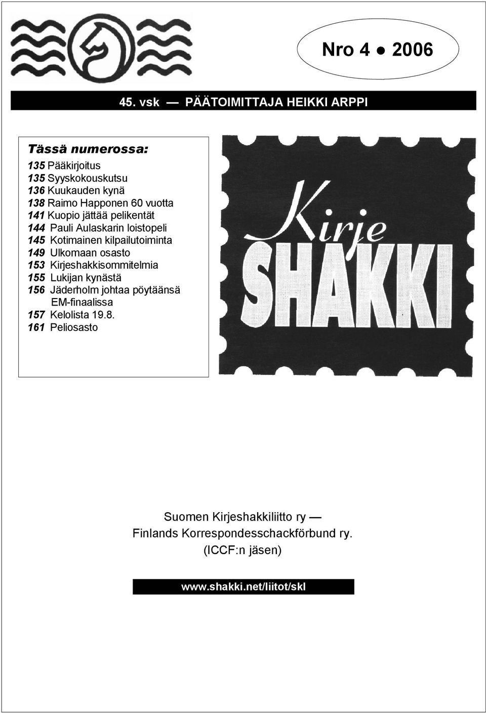 60 vuotta 141 Kuopio jättää pelikentät 144 Pauli Aulaskarin loistopeli 145 Kotimainen kilpailutoiminta 149 Ulkomaan osasto