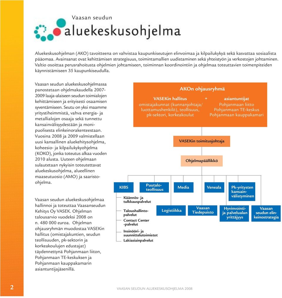 Valtio osoittaa perusrahoitusta ohjelmien johtamiseen, toiminnan koordinointiin ja ohjelmaa toteuttavien toimenpiteiden käynnistämiseen 35 kaupunkiseudulla.