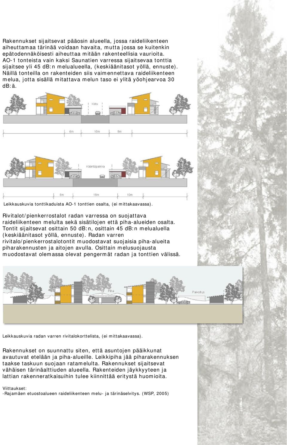 Näillä tonteilla on rakenteiden siis vaimennettava raideliikenteen melua, jotta sisällä mitattava melun taso ei ylitä yöohjearvoa 30 db:ä.