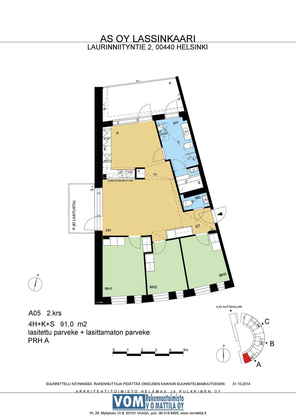 krs 4H+K+ 91,0 m2 lasitettu parveke + lasittamaton parveke RH JO TLLIIN NNITTEL KÄYNNIÄ.