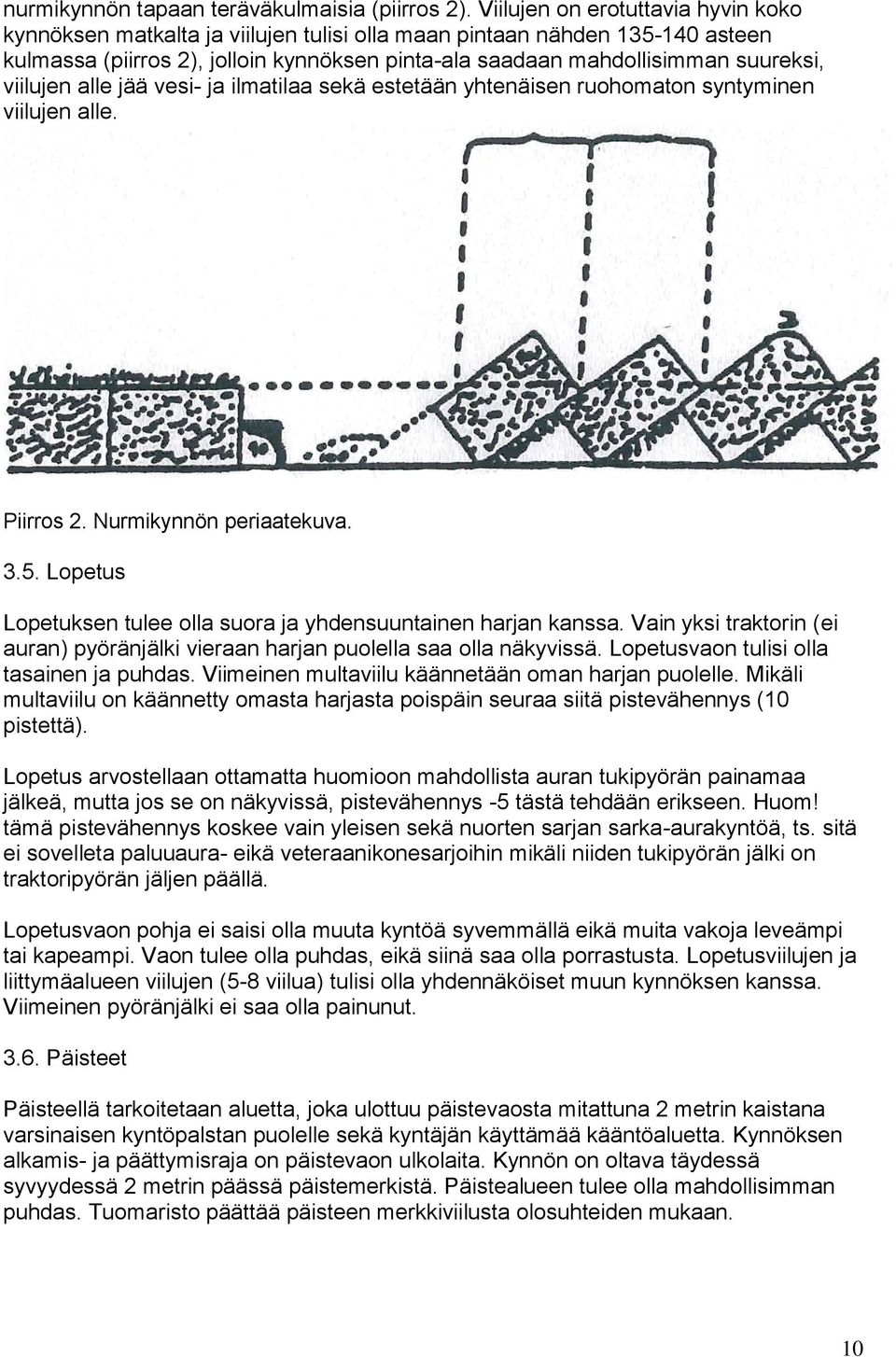 viilujen alle jää vesi- ja ilmatilaa sekä estetään yhtenäisen ruohomaton syntyminen viilujen alle. Piirros 2. Nurmikynnön periaatekuva. 3.5.