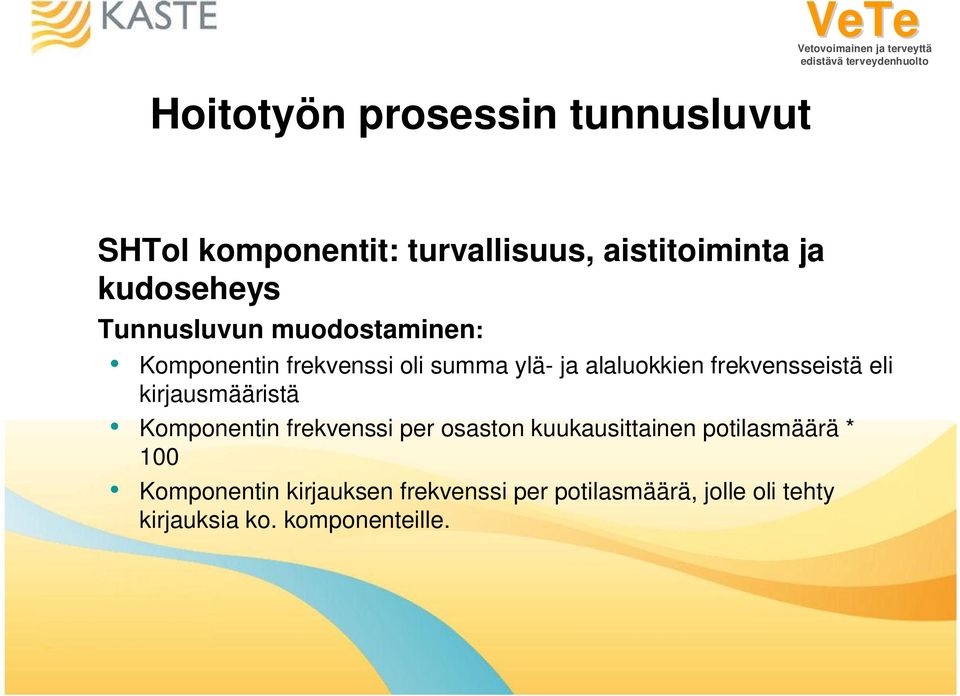 frekvensseistä eli kirjausmääristä Komponentin frekvenssi per osaston kuukausittainen