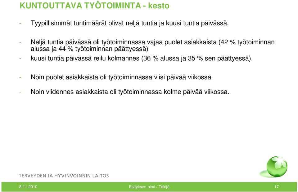 päättyessä) - kuusi tuntia päivässä reilu kolmannes (36 % alussa ja 35 % sen päättyessä).