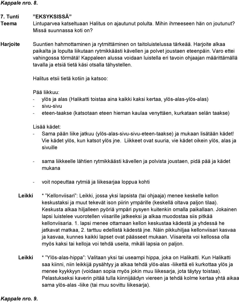 Kappaleen alussa voidaan luistella eri tavoin ohjaajan määrittämällä tavalla ja etsiä tietä käsi otsalla tähystellen.