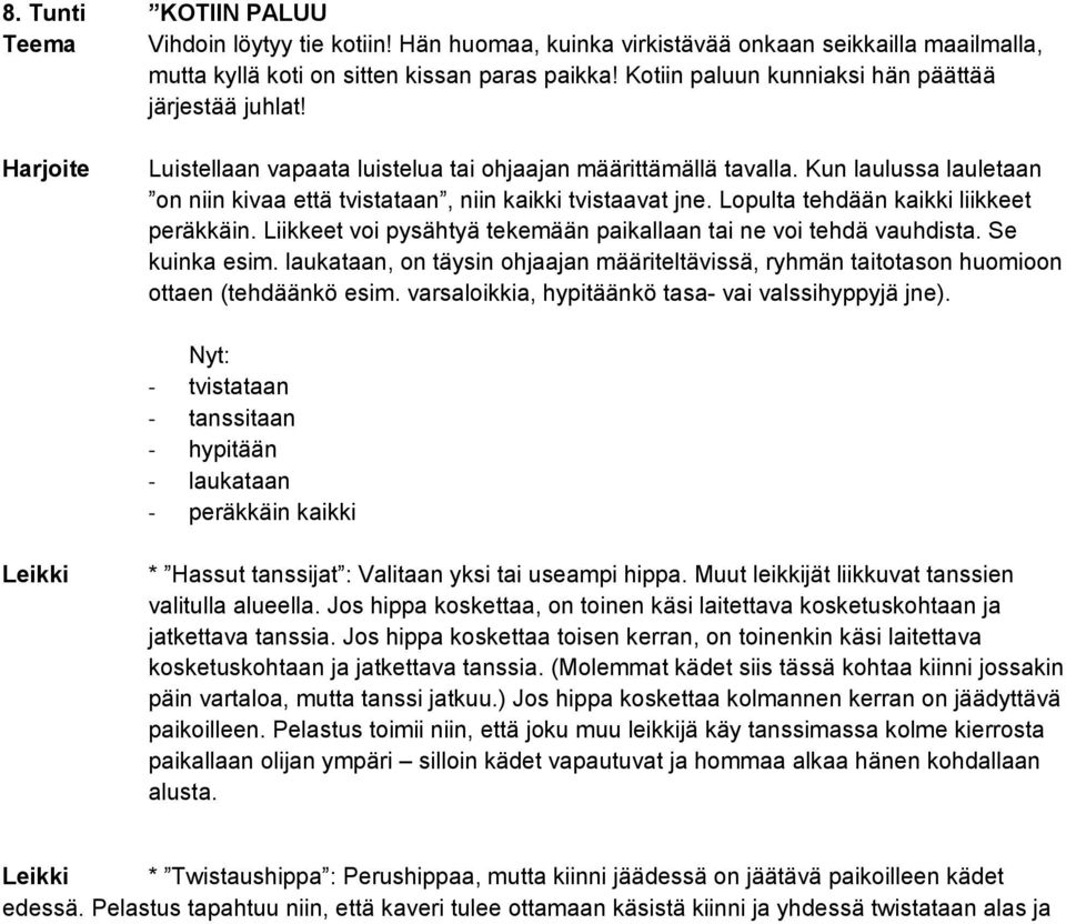 Kun laulussa lauletaan on niin kivaa että tvistataan, niin kaikki tvistaavat jne. Lopulta tehdään kaikki liikkeet peräkkäin. Liikkeet voi pysähtyä tekemään paikallaan tai ne voi tehdä vauhdista.