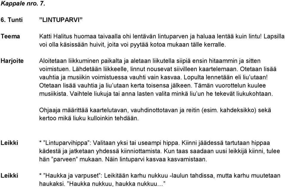 Lähdetään liikkeelle, linnut nousevat siivilleen kaartelemaan. Otetaan lisää vauhtia ja musiikin voimistuessa vauhti vain kasvaa. Lopulta lennetään eli liu utaan!