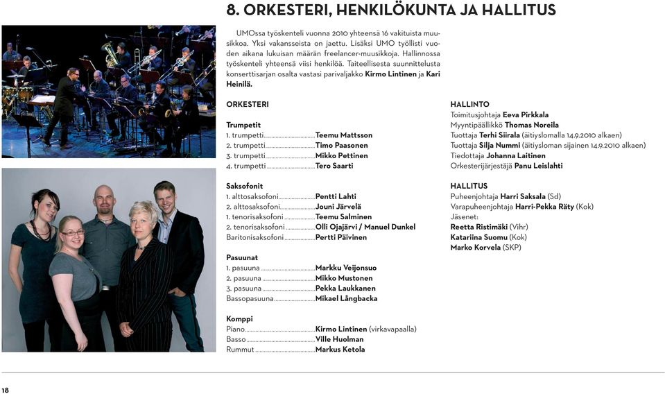 Taiteellisesta suunnittelusta konserttisarjan osalta vastasi parivaljakko Kirmo Lintinen ja Kari Heinilä. Orkesteri Trumpetit 1. trumpetti...teemu Mattsson 2. trumpetti...timo Paasonen 3. trumpetti...mikko Pettinen 4.