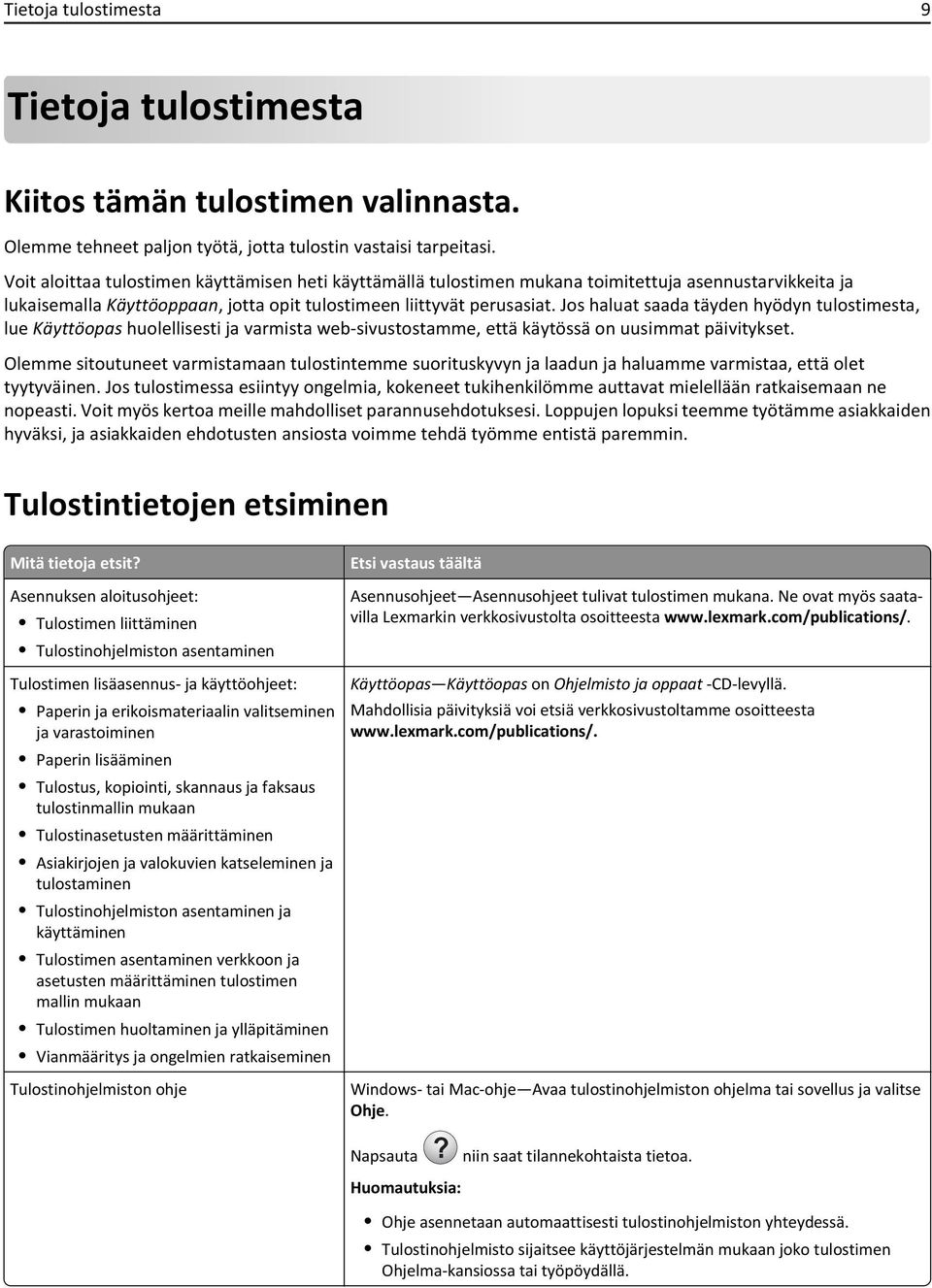 Jos haluat saada täyden hyödyn tulostimesta, lue Käyttöopas huolellisesti ja varmista web-sivustostamme, että käytössä on uusimmat päivitykset.