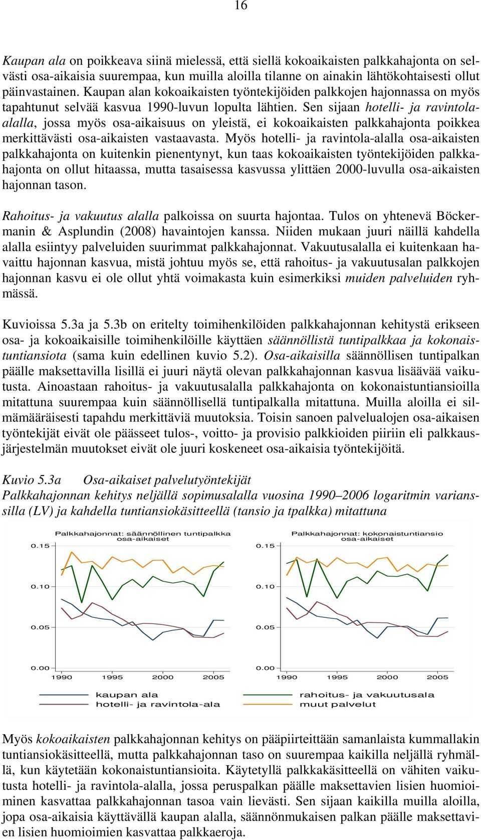 Sen sijaan hotelli- ja ravintolaalalla, jossa myös osa-aikaisuus on yleistä, ei kokoaikaisten palkkahajonta poikkea merkittävästi osa-aikaisten vastaavasta.