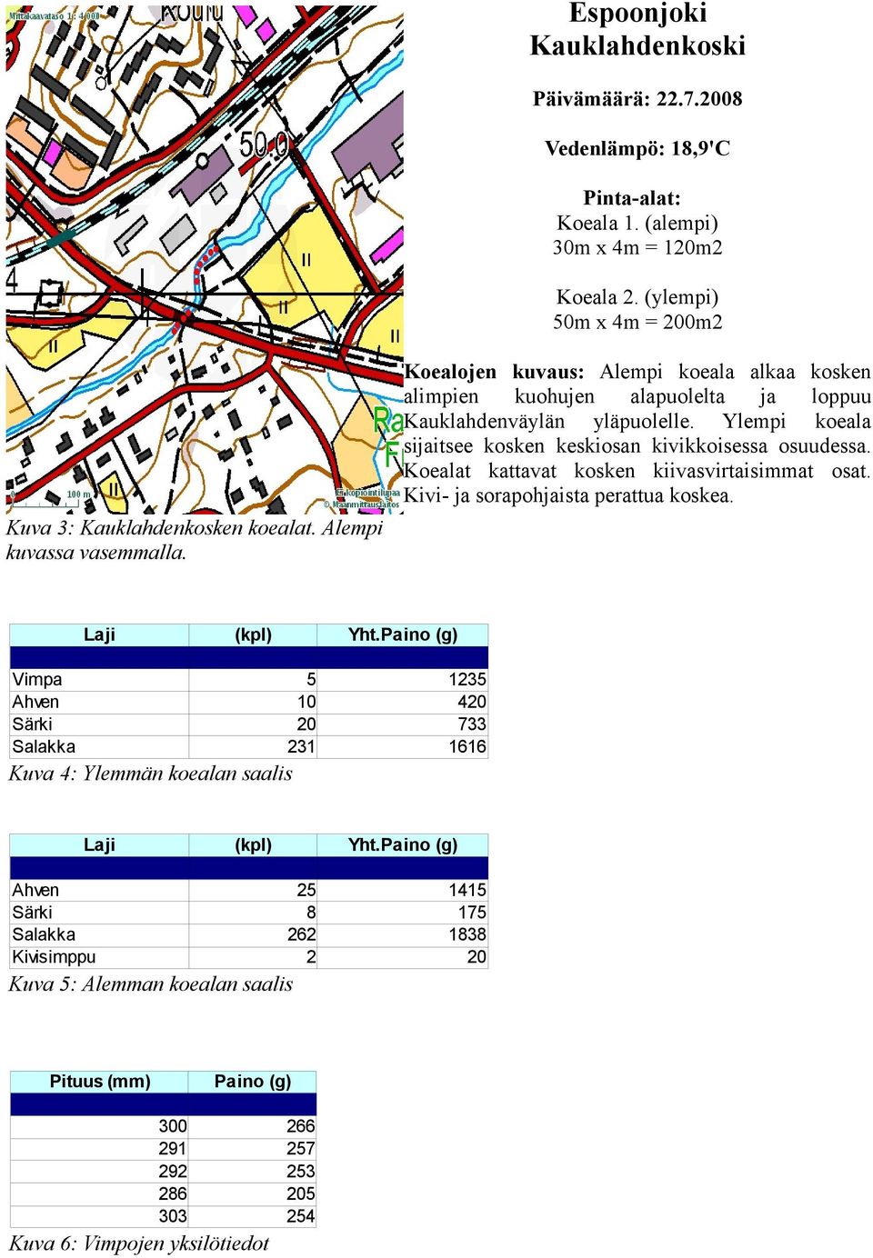 Ylempi koeala sijaitsee kosken keskiosan kivikkoisessa osuudessa. Koealat kattavat kosken kiivasvirtaisimmat osat. Kivi ja sorapohjaista perattua koskea.