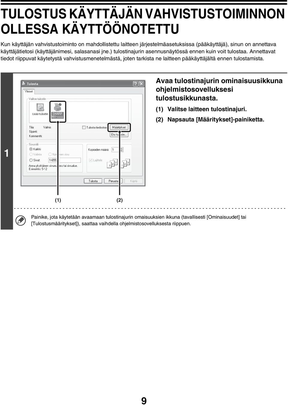 Annettavat tiedot riippuvat käytetystä vahvistusmenetelmästä, joten tarkista ne laitteen pääkäyttäjältä ennen tulostamista.