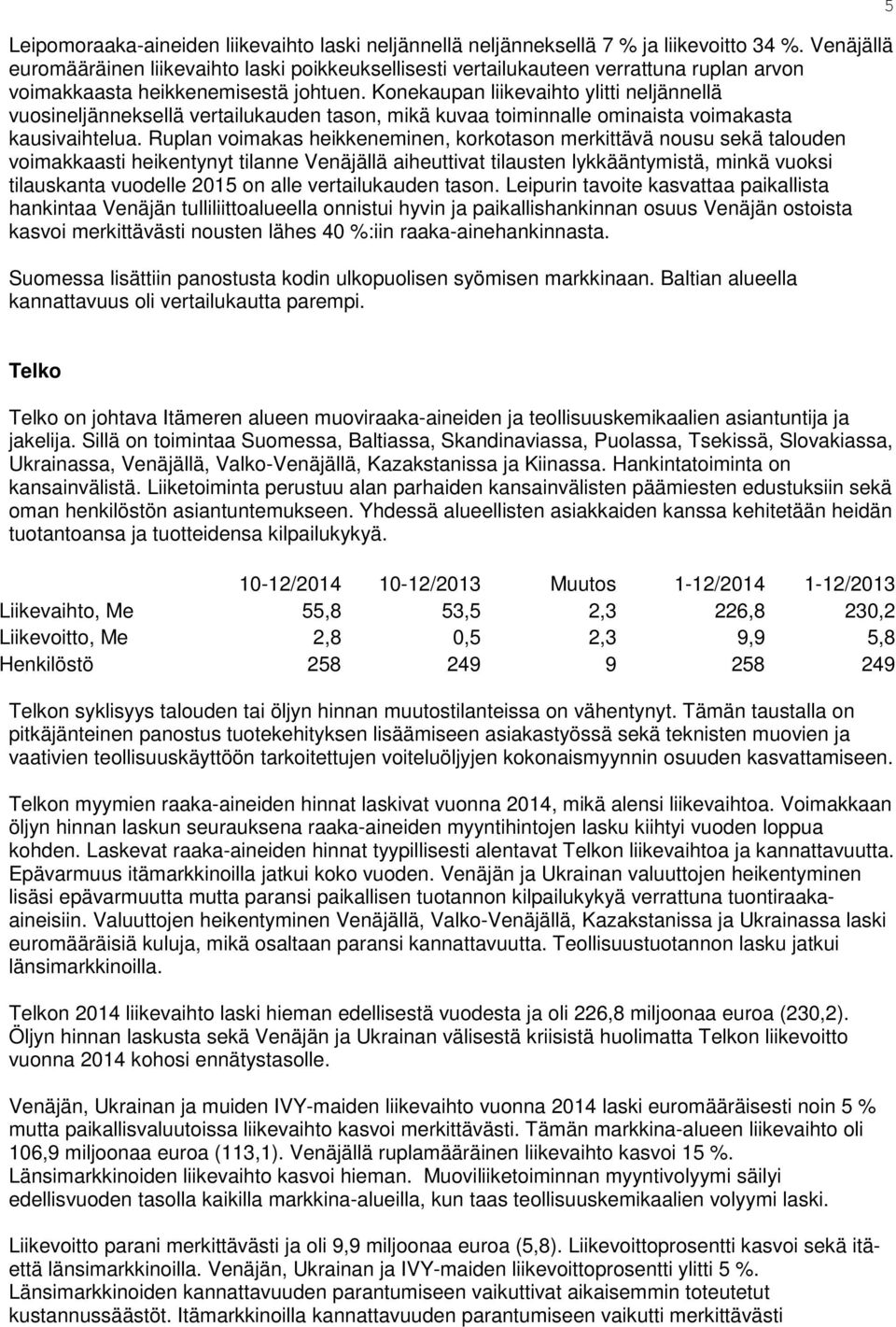 Konekaupan liikevaihto ylitti neljännellä vuosineljänneksellä vertailukauden tason, mikä kuvaa toiminnalle ominaista voimakasta kausivaihtelua.