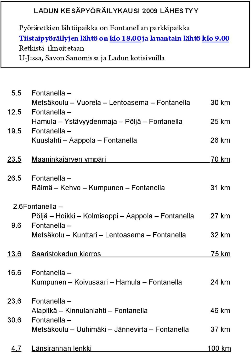 6Fontanella Pöljä Hoikki Kolmisoppi Aappola Fontanella 9.6 Fontanella Metsäkolu Kunttari Lentoasema Fontanella 31 km 27 km 32 km 13.