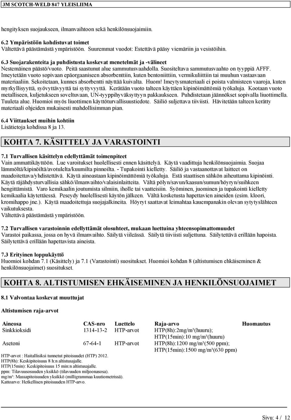 Imeytetään vuoto sopivaan epäorgaaniseen absorbenttiin, kuten bentoniittiin, vermikuliittiin tai muuhun vastaavaan materiaaliin. Sekoitetaan, kunnes absorbentti näyttää kuivalta. Huom!