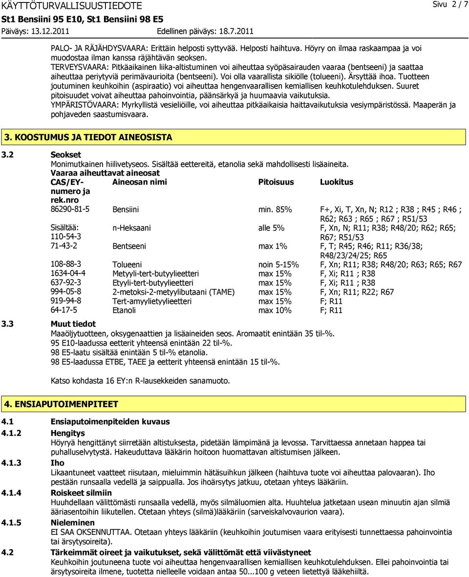 Ärsyttää ihoa. Tuotteen joutuminen keuhkoihin (aspiraatio) voi aiheuttaa hengenvaarallisen kemiallisen keuhkotulehduksen.